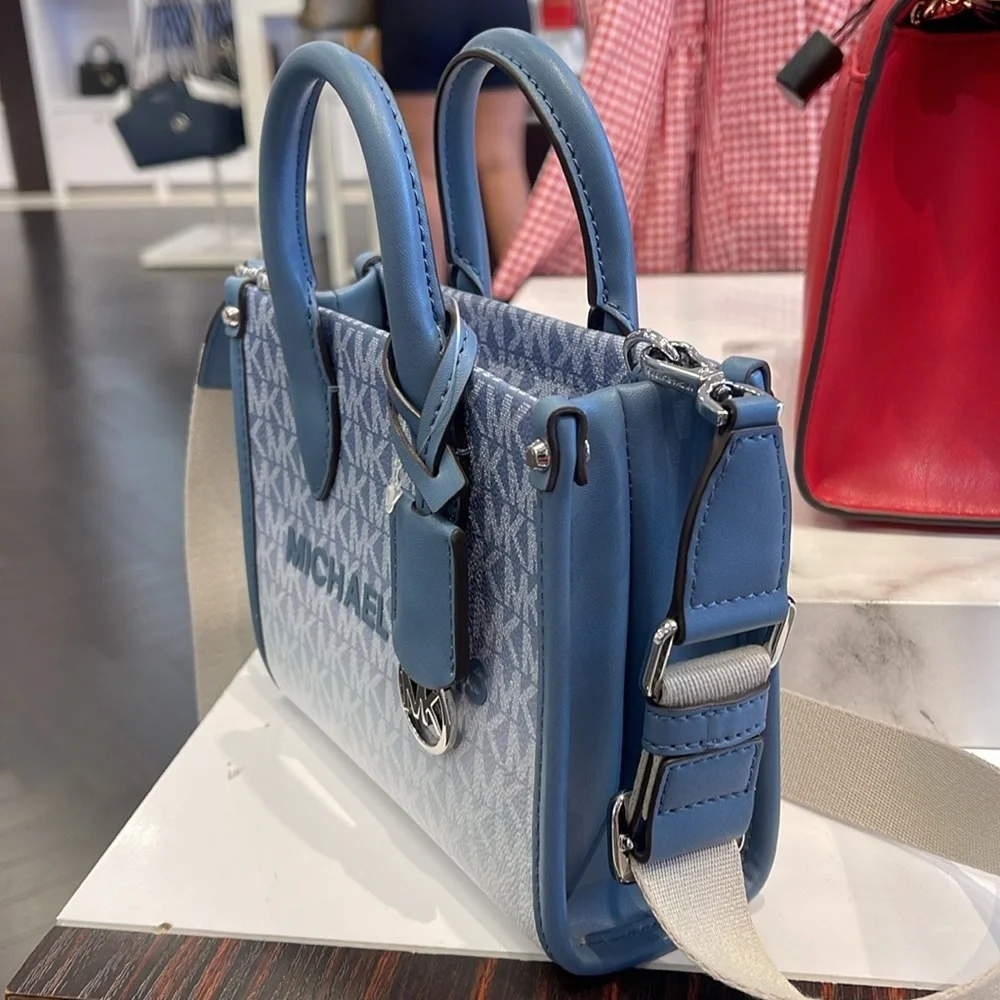 Michael Kors Mirella Extra-Small Ombré Logo Crossbody XBODY Shopper Denim  NWT